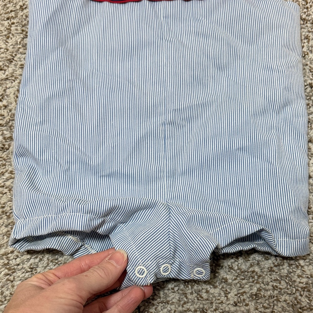 Bryan Vintage Infant Blue & White Pinstripe Bubble Romper w/ Nautical Embroidery - Picture 5 of 6